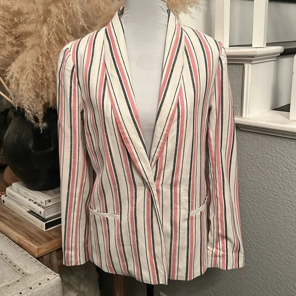 Adrienne Vitadini Striped Linen Cotton Blend Blazer Size Medium - Picture 1 of 7